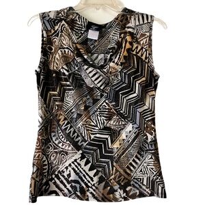 Libra Sleeveless Top, Sz. SP, Beautiful Aztec Design w/ a Gold Shimmer